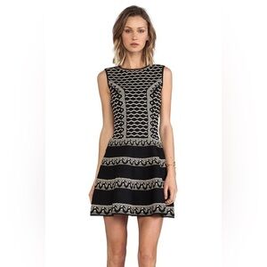 BCBGMaxAzria Black Jacquard Fit & Flare Lace Print Dress